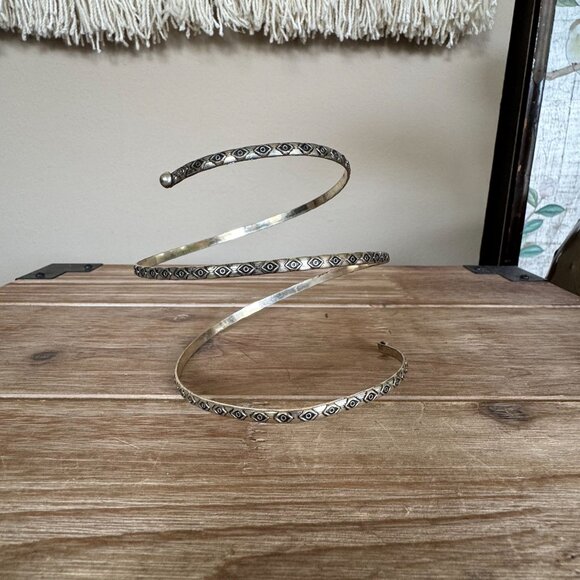Silver Plated Brass Adjustable Boho Belly Dance Festival Upper Arm Cuff Bracelet - Picture 1 of 4
